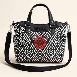 Tribal Print Black & White Tote Bag with Red Accent diaper bag- black& white